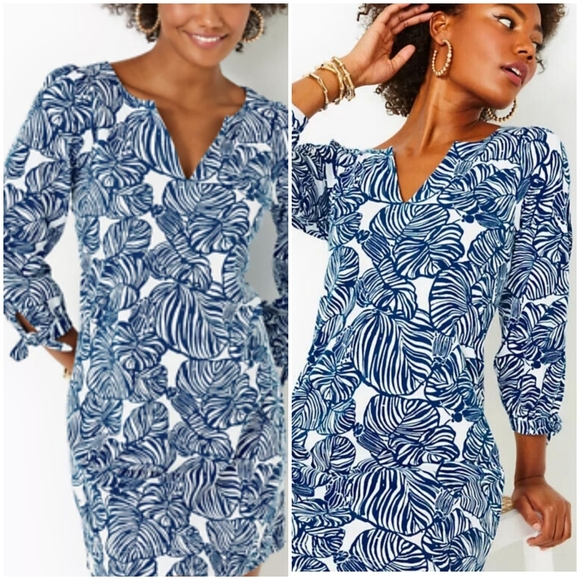 Lilly Pulitzer White Royal Blue Tropical Knit Pullover Midi sz XS - Picture 1 of 13